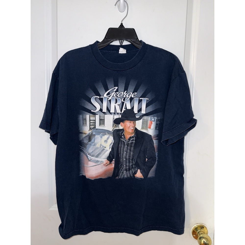 Vintage Y2K George Strait Tour Band T-Shirt Size Large Navy‎ Double Sided